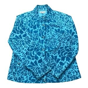 Cold Water Creek Blue Floral Jacket Women's Size Large